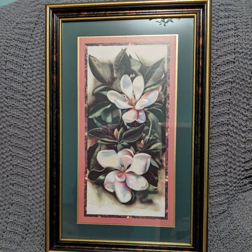 Vintage Home Interior and Gifts White Magnolias and Leaf Pictures